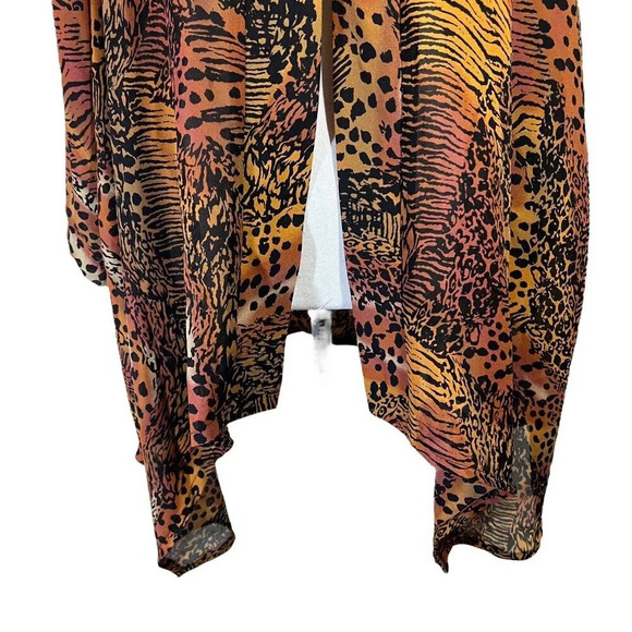 Slinky Brand Vintage Animal Print Sheer Open Cardigan Plus Size 1X Orange Brown - Picture 5 of 6